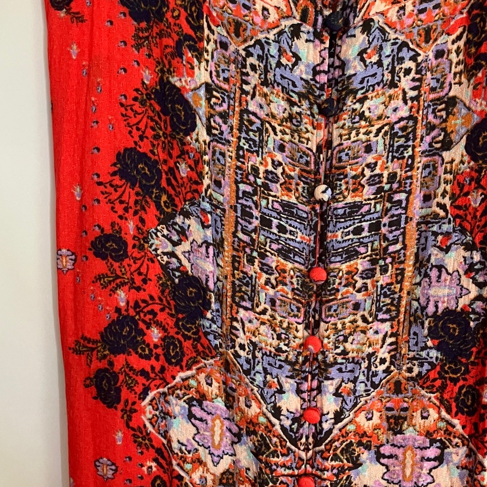 Free People morning song button up lace coral floral print maxi slip dress M - Picture 5 of 9